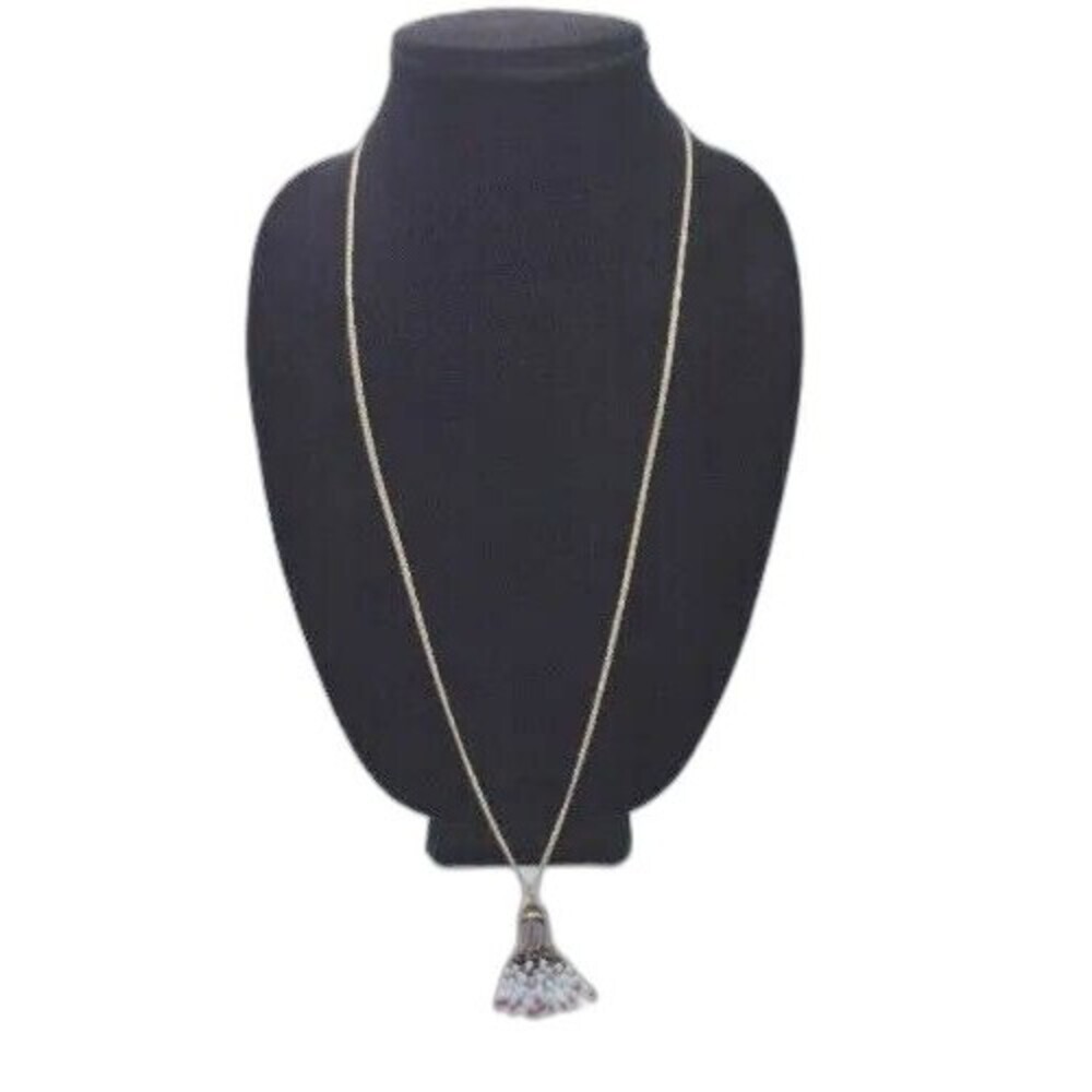 J Crew Beaded Tassel Necklace Gold Tone Chain 30 inches Long New with Tags
